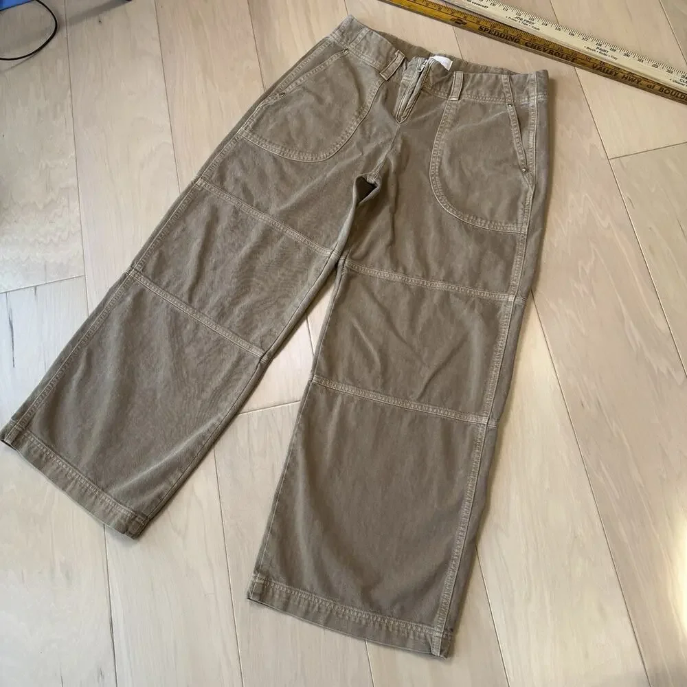 Gap Sandy Liang Low Rise Utility Pants Women's 10 Tan Brown Double Knee Baggy - Picture 11 of 11